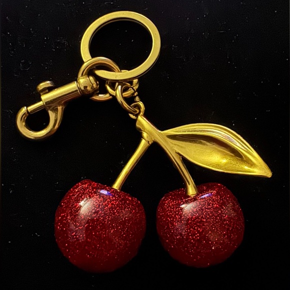 Other - Gold and Red Sparkle Cherry Keychain